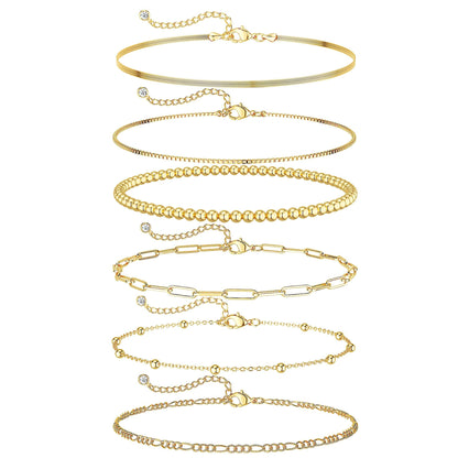 Dainty Gold Stackable Chain Bracelet Set | The Nichole Collection
