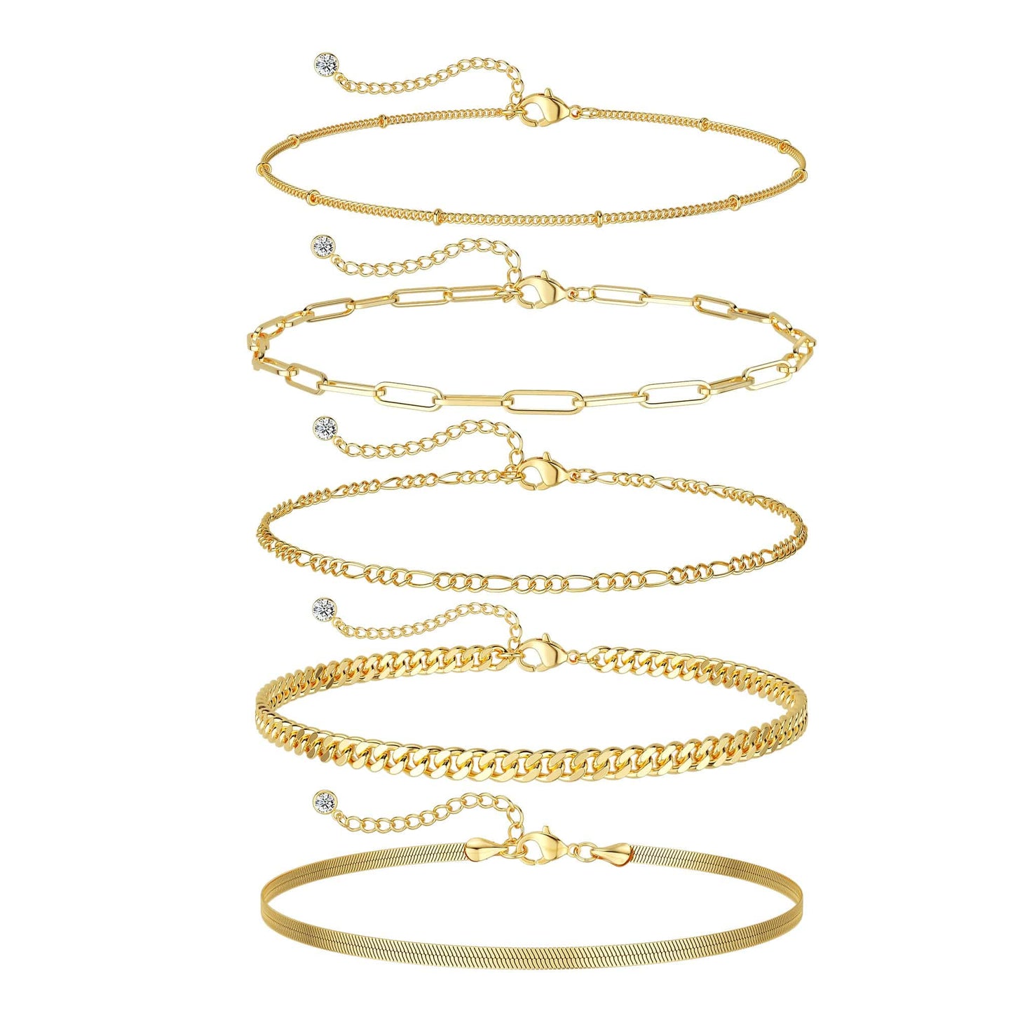 Dainty Gold Stackable Chain Bracelet Set | The Nichole Collection