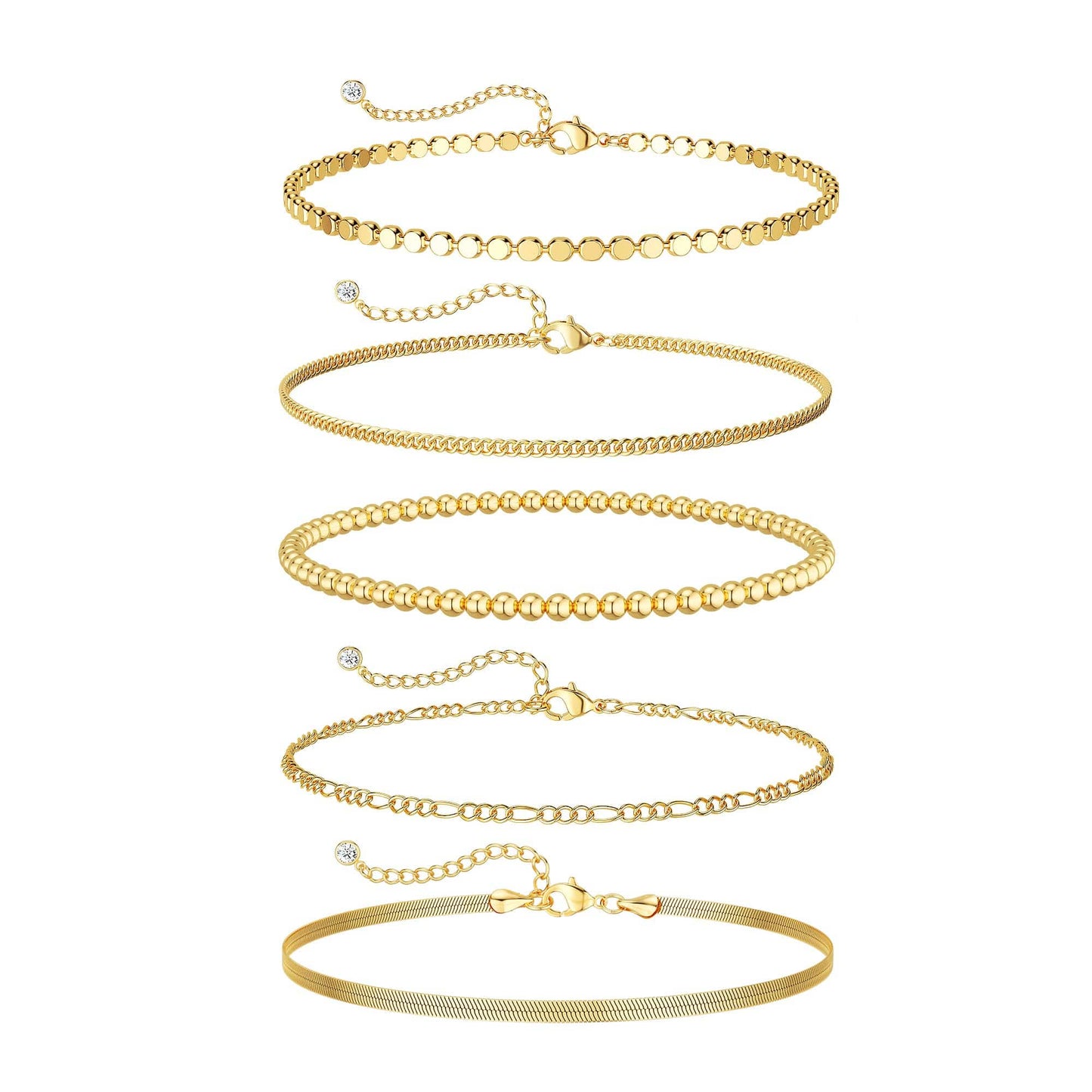 Dainty Gold Stackable Chain Bracelet Set | The Nichole Collection