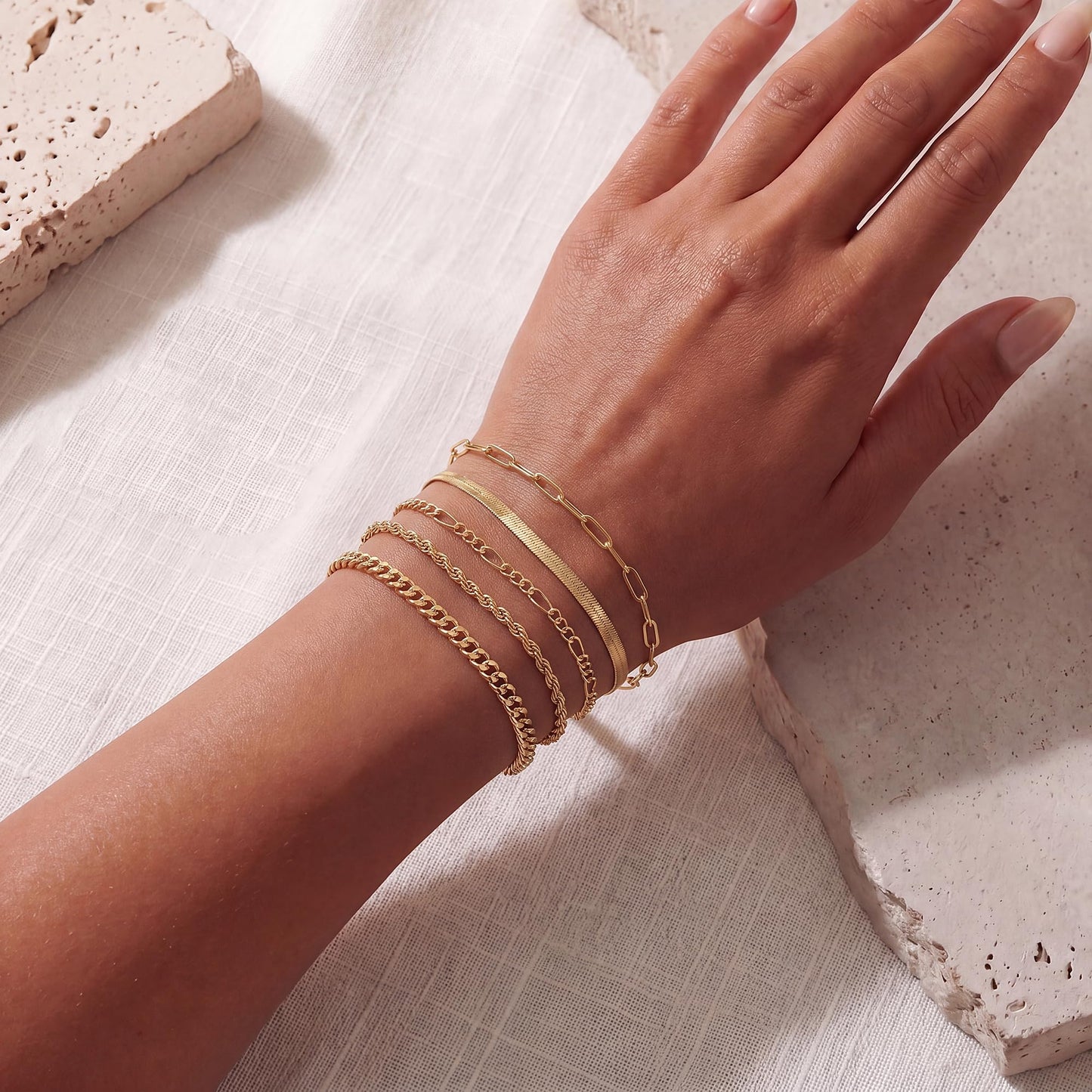 Dainty Gold Stackable Chain Bracelet Set The Nichole Collection