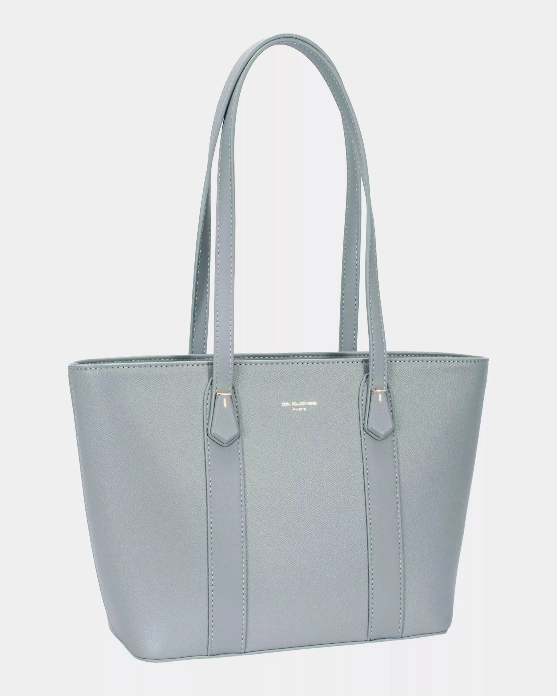 David Jones Leather Tote Bag with Gold Hardware STEEL GRAY / One Size The Nichole Collection