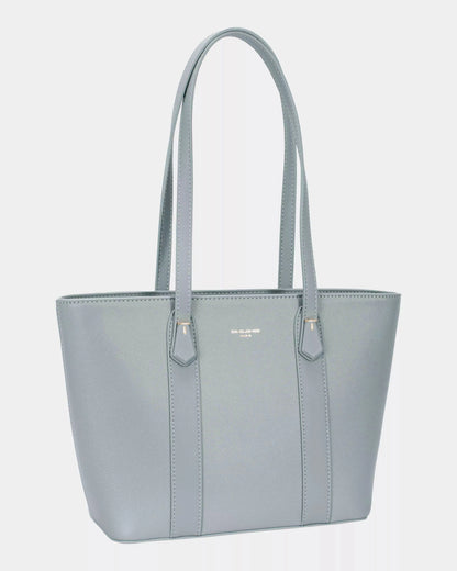 David Jones Leather Tote Bag with Gold Hardware STEEL GRAY / One Size The Nichole Collection