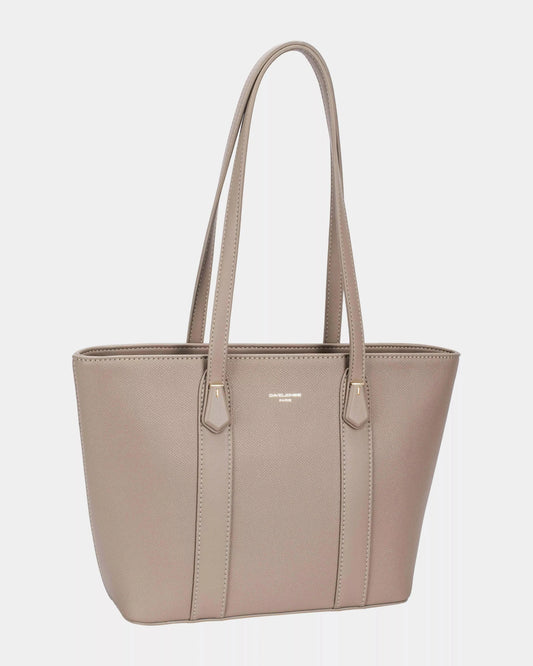 David Jones Leather Tote Bag with Gold Hardware WARM TAUPE / One Size The Nichole Collection