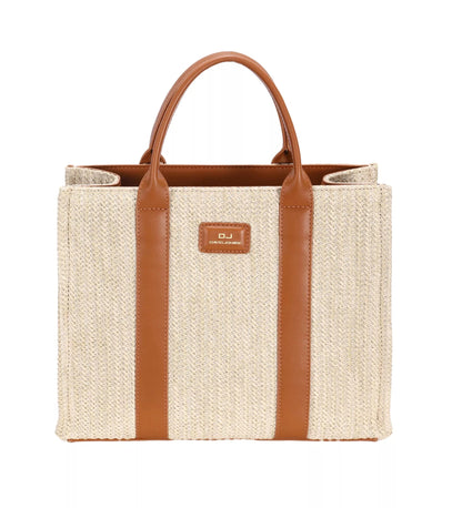 David Jones Square Woven Tote Handbag APRICOT TAN / One Size The Nichole Collection