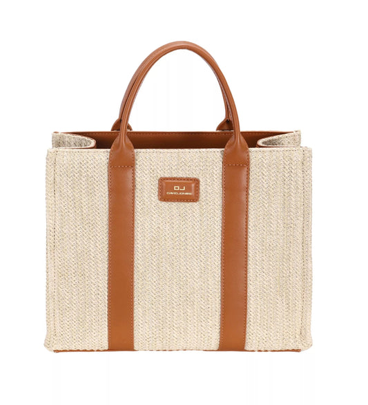 David Jones Square Woven Tote Handbag APRICOT TAN / One Size The Nichole Collection