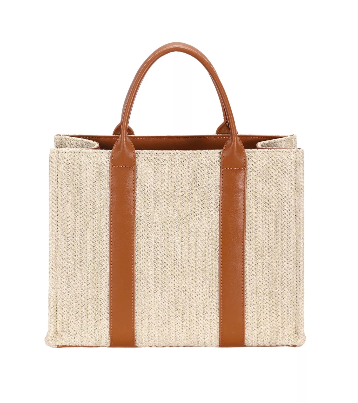 David Jones Square Woven Tote Handbag APRICOT TAN / One Size The Nichole Collection