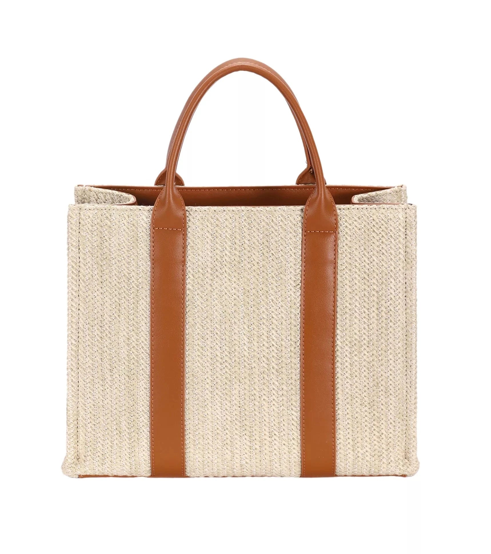 David Jones Square Woven Tote Handbag APRICOT TAN / One Size The Nichole Collection