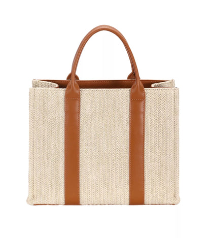 David Jones Square Woven Tote Handbag APRICOT TAN / One Size The Nichole Collection