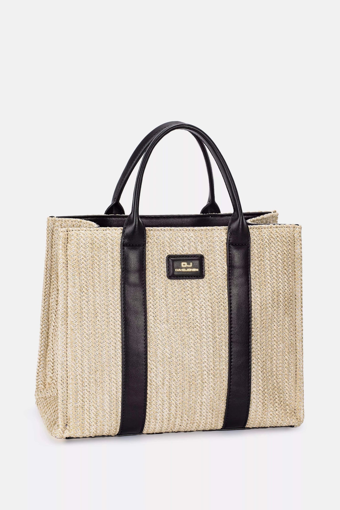David Jones Square Woven Tote Handbag Black / One Size The Nichole Collection