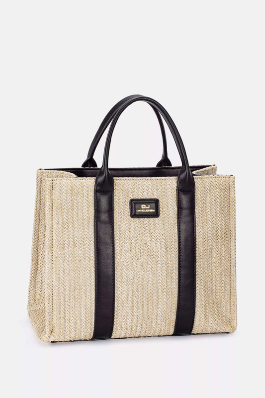 David Jones Square Woven Tote Handbag Black / One Size The Nichole Collection