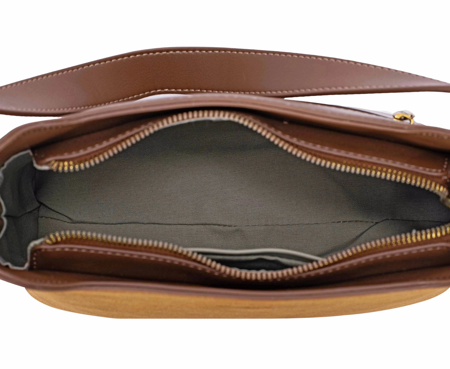 David Jones Two Tone Leather Shoulder Bag with Adjustable Strap COCOA BROWN / One Size The Nichole Collection