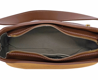 David Jones Two Tone Leather Shoulder Bag with Adjustable Strap COCOA BROWN / One Size The Nichole Collection