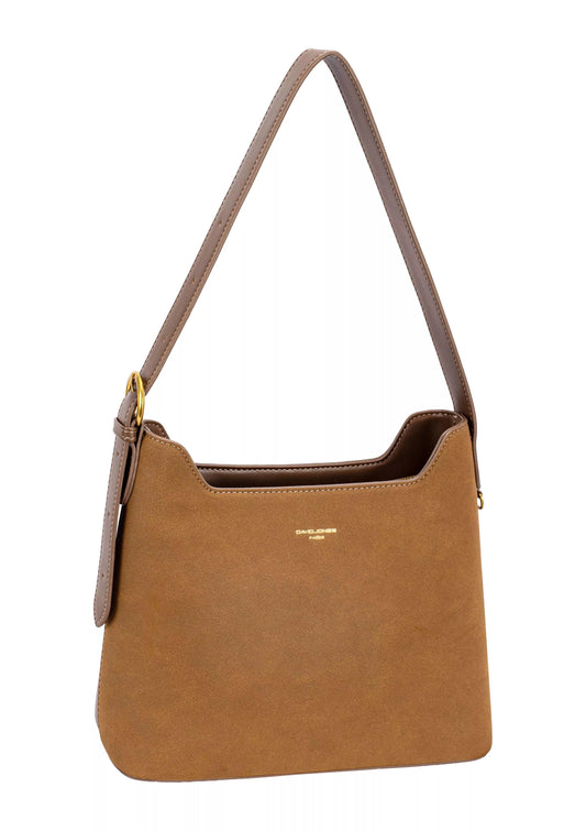 David Jones Two Tone Leather Shoulder Bag with Adjustable Strap COCOA BROWN / One Size The Nichole Collection