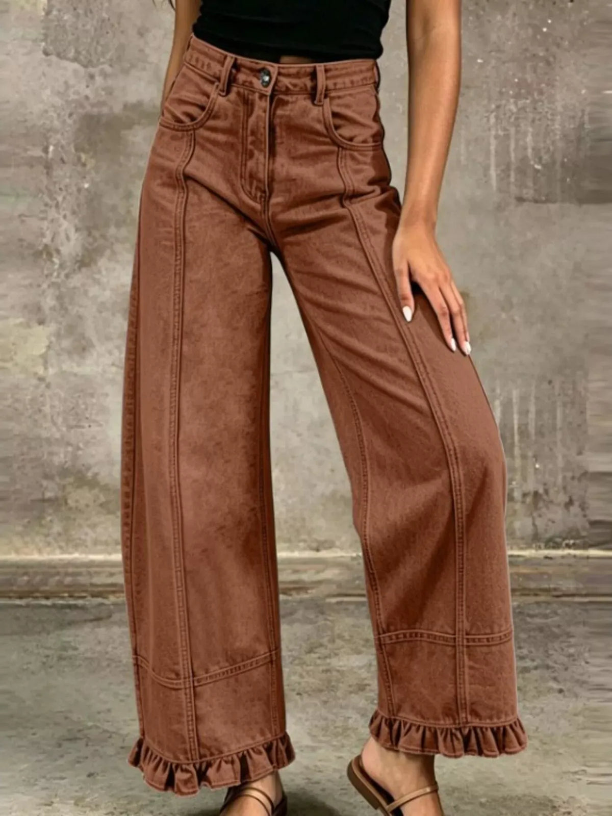 RUFFLE-HEM WIDE-LEG JEANS The Nichole Collection - Official Site