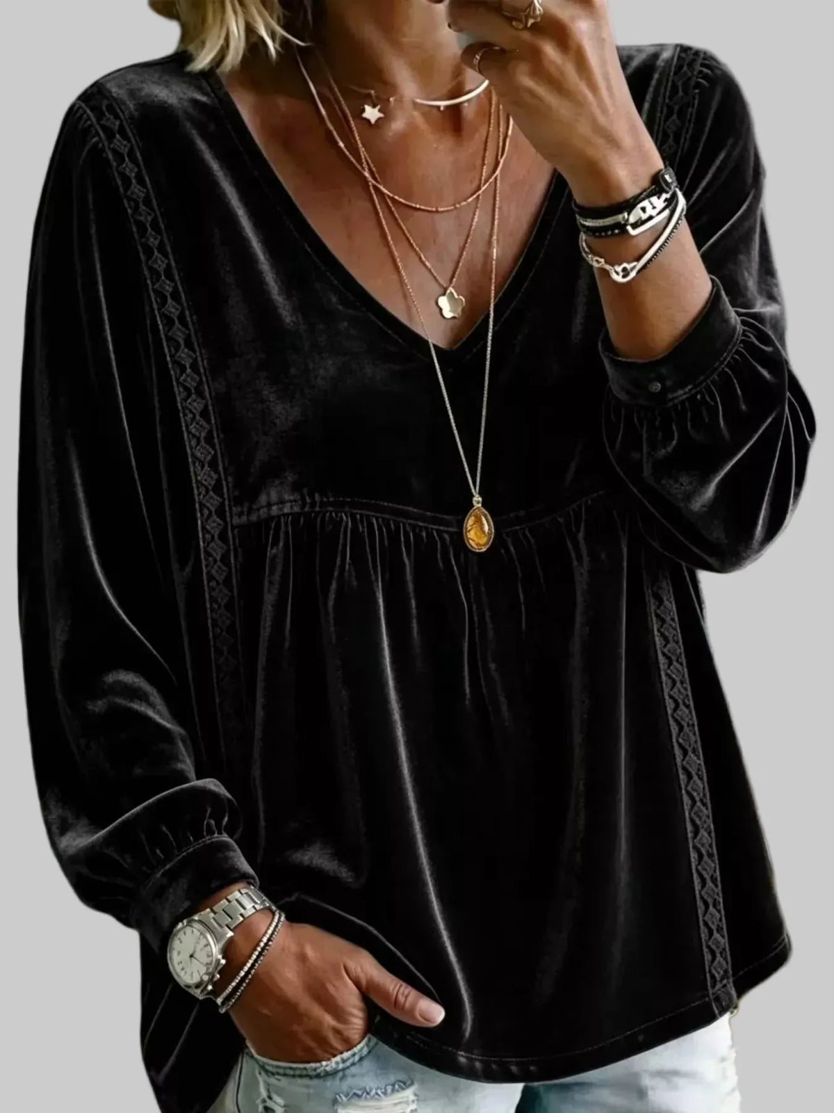 BABYDOLL VELVET LACE BLOUSE The Nichole Collection - Official Site