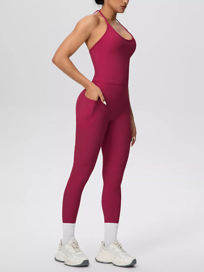 Halter-Neck Cami and High-Waisted Leggings Active Set The Nichole Collection - Official Site