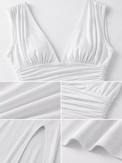 Sleeveless Deep V-Neck Ruched High-Slit Bodycon Dress The Nichole Collection - Official Site