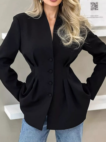 V-Neck Pleated Waist Slim-Fit Blazer The Nicole Collection