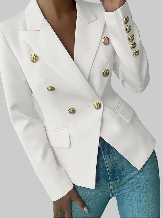 Decor Button Lapel Collar Blazer Blazers White / S The Nichole Collection