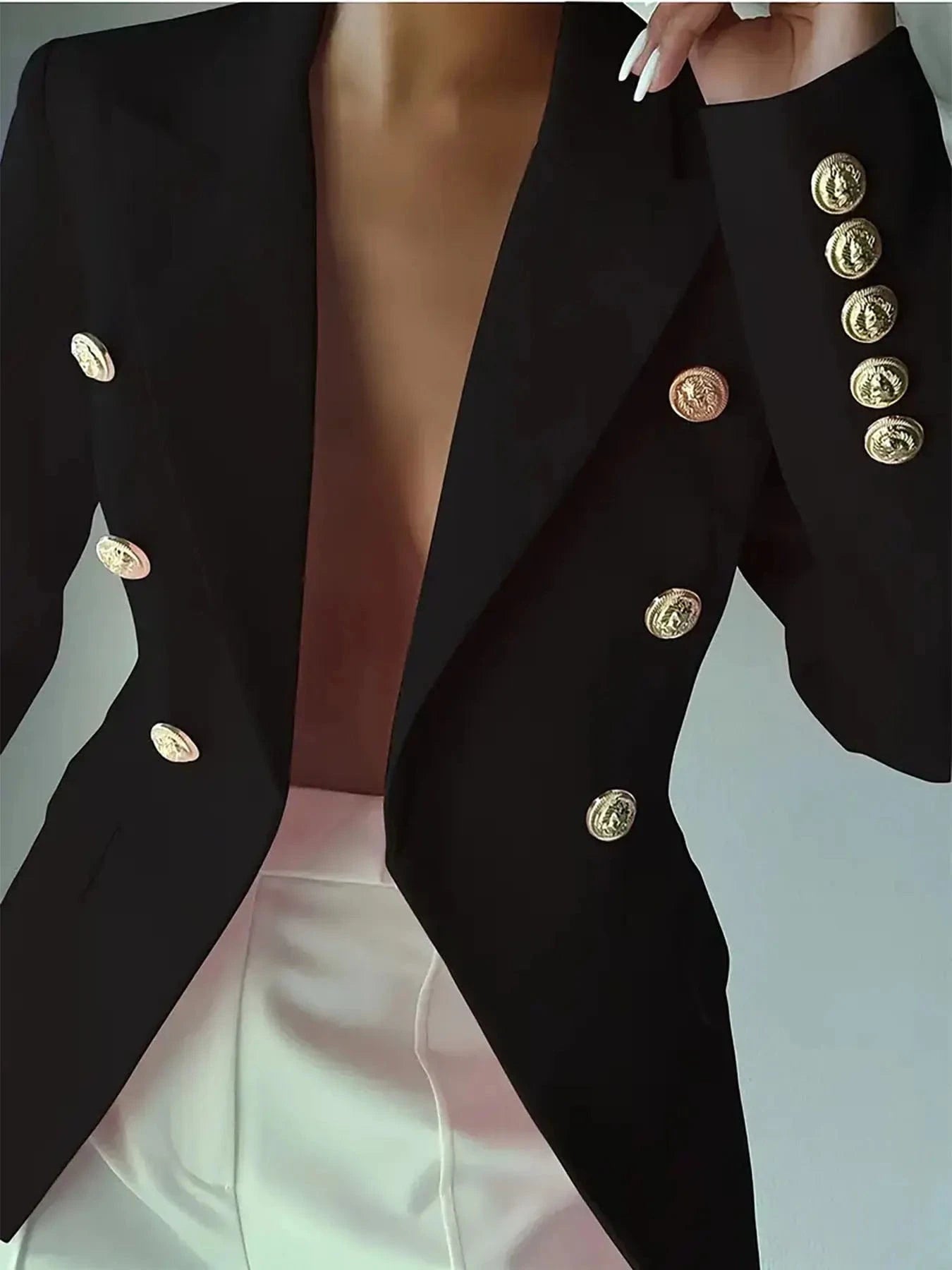 Decor Button Lapel Collar Blazer Blazers The Nichole Collection