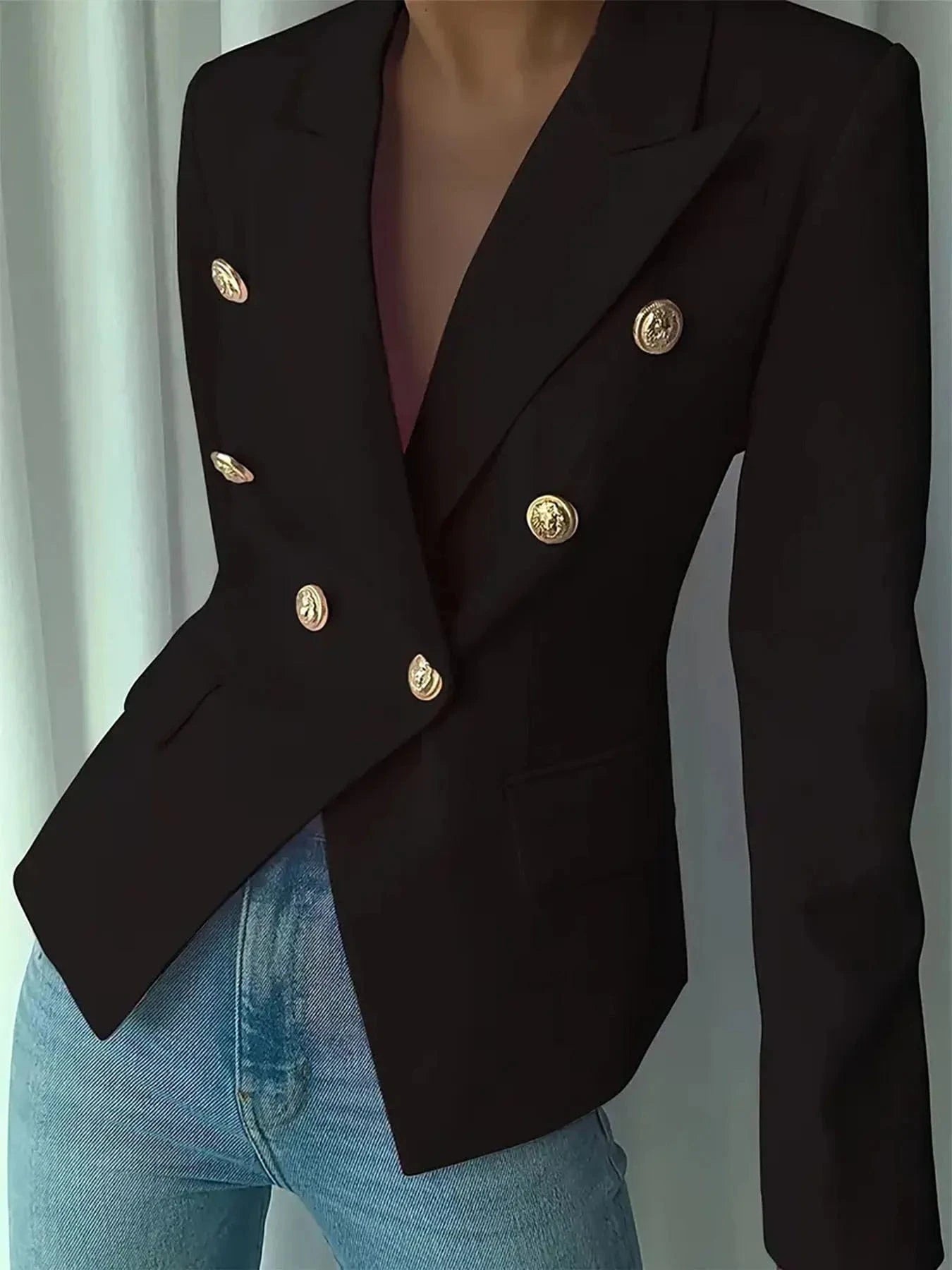 Decor Button Lapel Collar Blazer Blazers The Nichole Collection