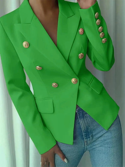 Decor Button Lapel Collar Blazer Blazers Green / S The Nichole Collection