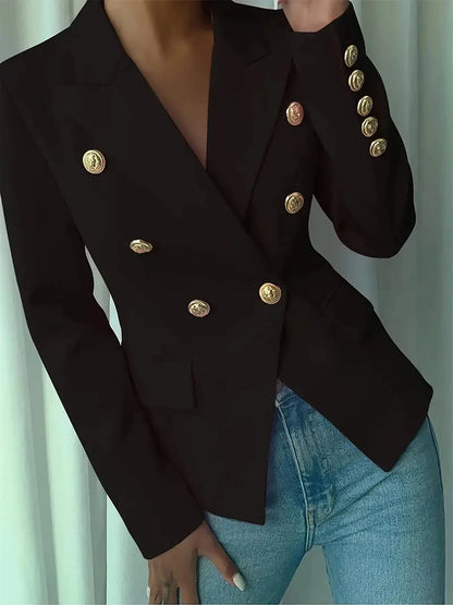 Decor Button Lapel Collar Blazer Blazers Black / S The Nichole Collection