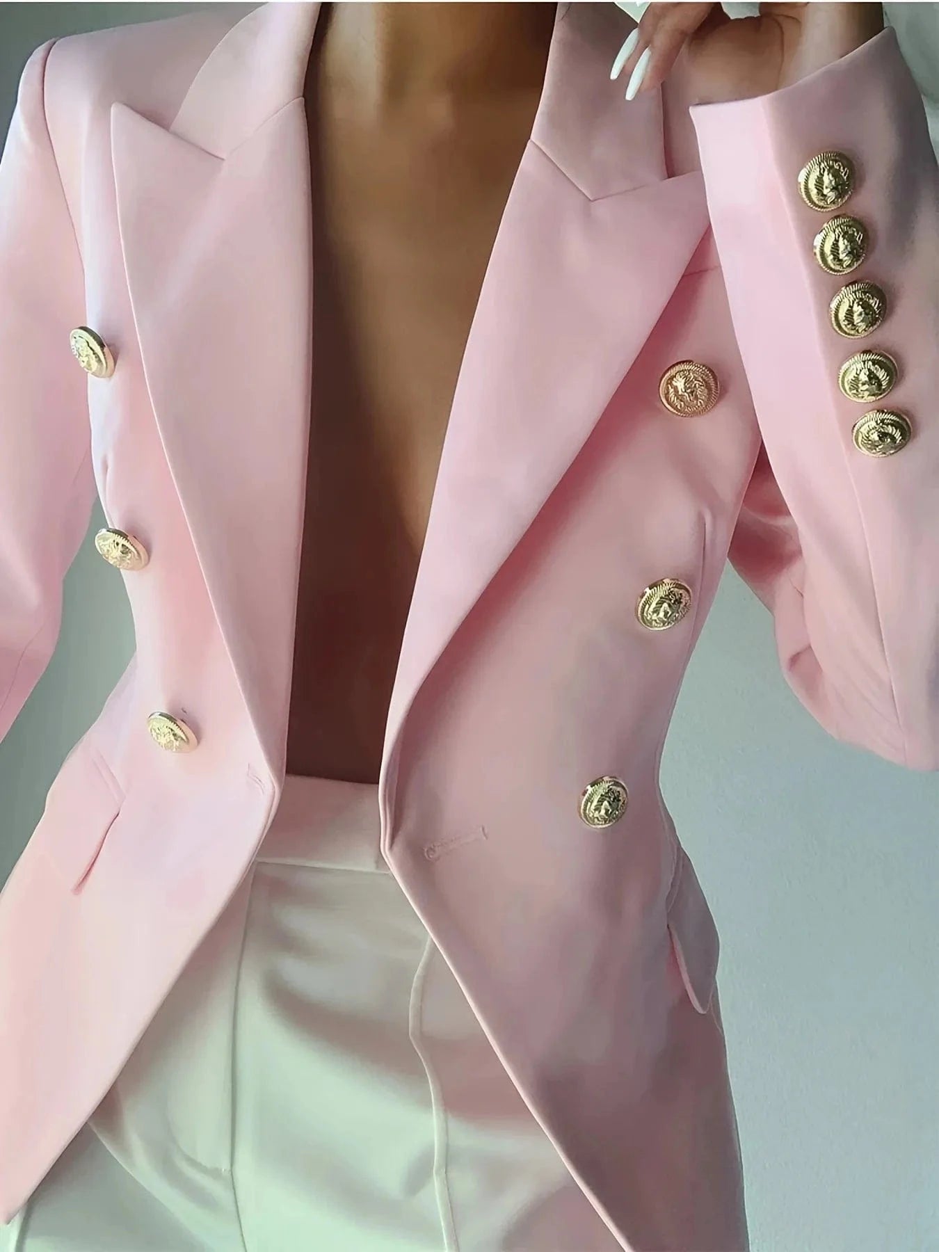 Decor Button Lapel Collar Blazer Blazers The Nichole Collection