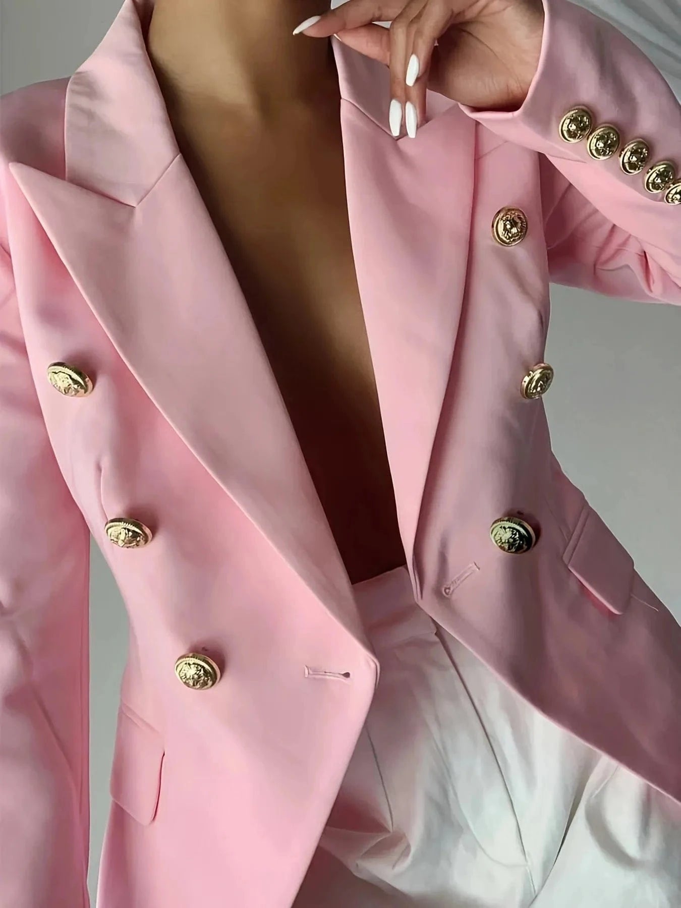 Decor Button Lapel Collar Blazer Blazers Pink / S The Nichole Collection