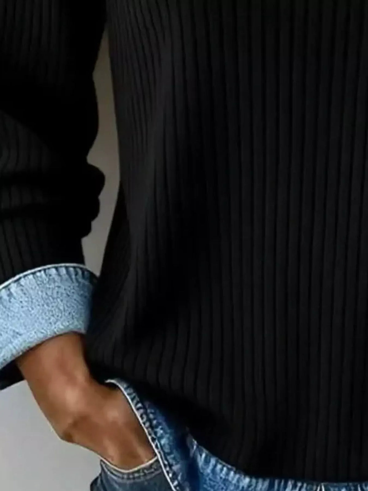 Denim Collar Ribbed Knit Top The Nichole Collection - Official Site