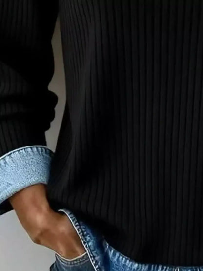 Denim Collar Ribbed Knit Top The Nichole Collection - Official Site