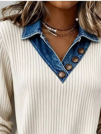 Denim Collar Ribbed Knit Top The Nichole Collection - Official Site