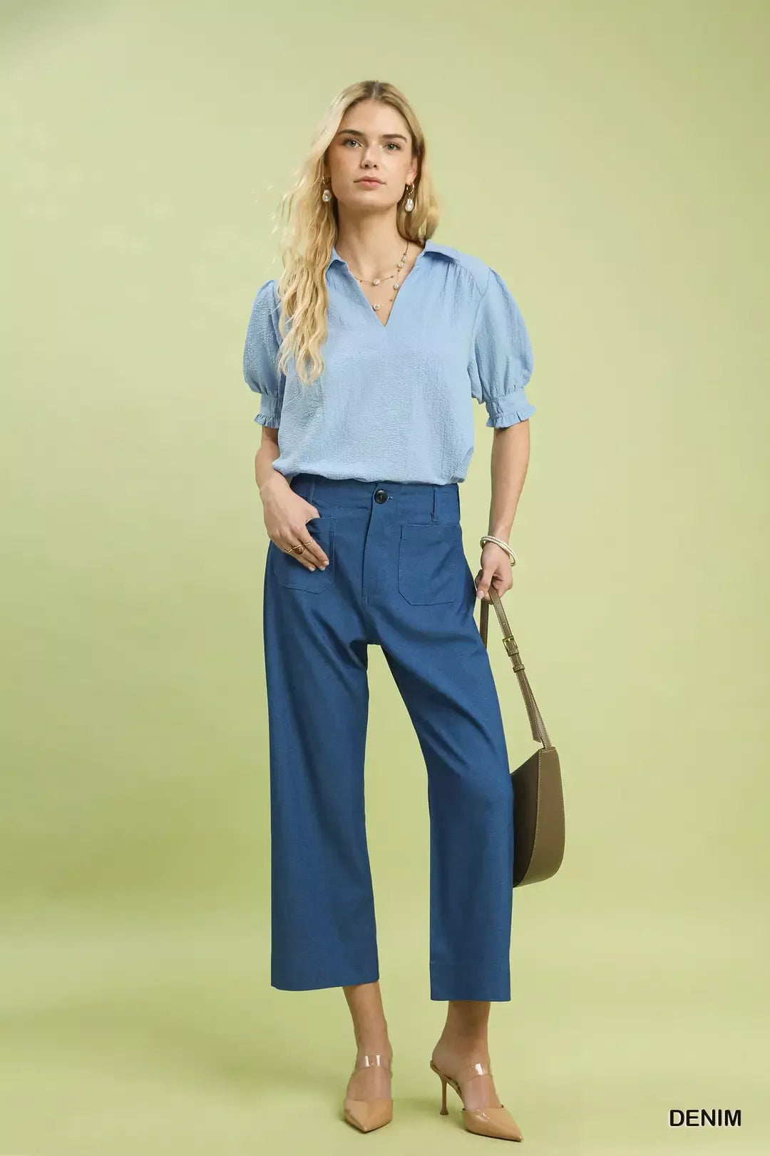 Denim Wide Leg Crop Pants with Front Pockets The Nichole Collection - Official Site