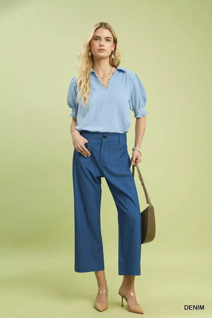Denim Wide Leg Crop Pants with Front Pockets The Nichole Collection - Official Site
