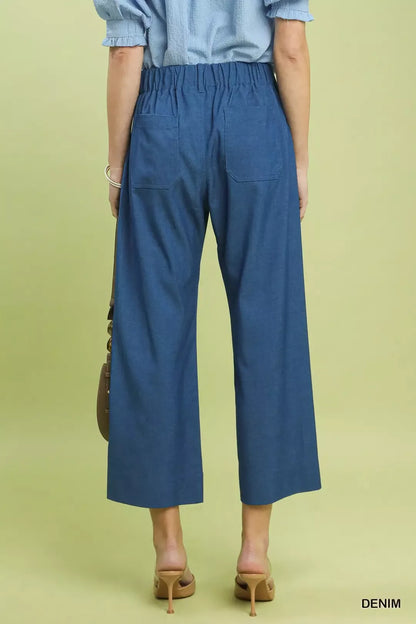 Denim Wide Leg Crop Pants with Front Pockets The Nichole Collection - Official Site