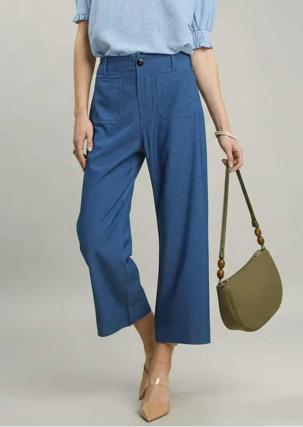 Denim Wide Leg Crop Pants with Front Pockets DENIM / S The Nichole Collection - Official Site