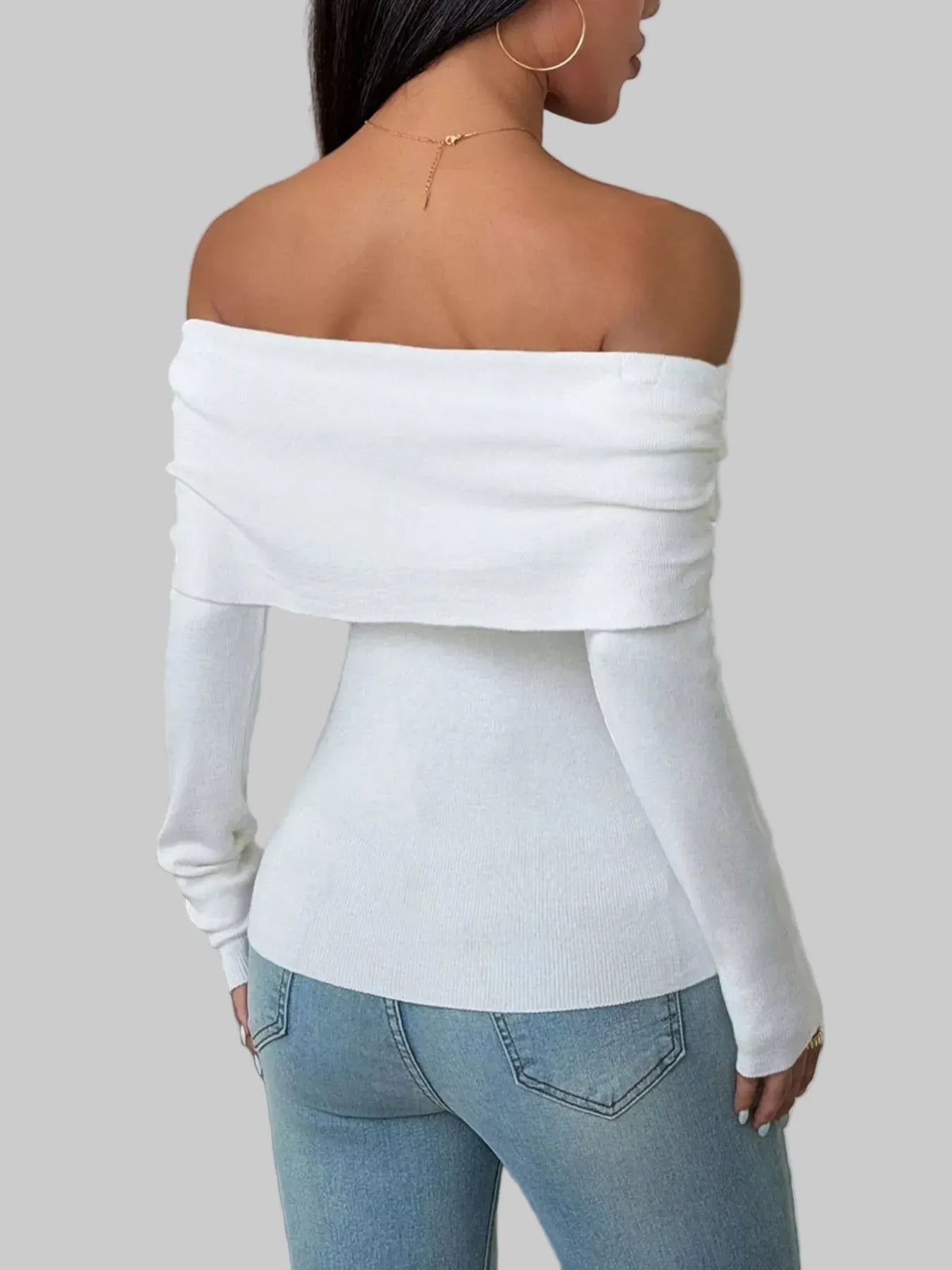 Off-Shoulder Slim-Fit Ribbed Knit Top The Nichole Collection