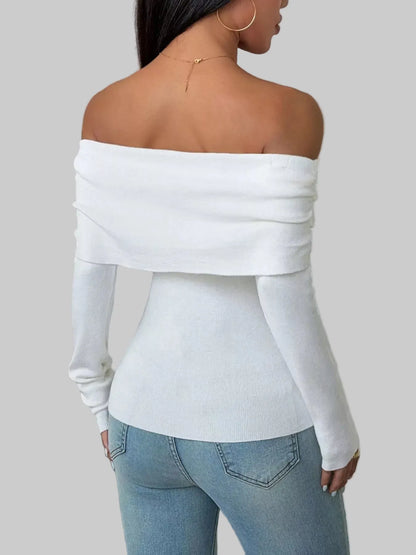 Off-Shoulder Slim-Fit Ribbed Knit Top The Nichole Collection
