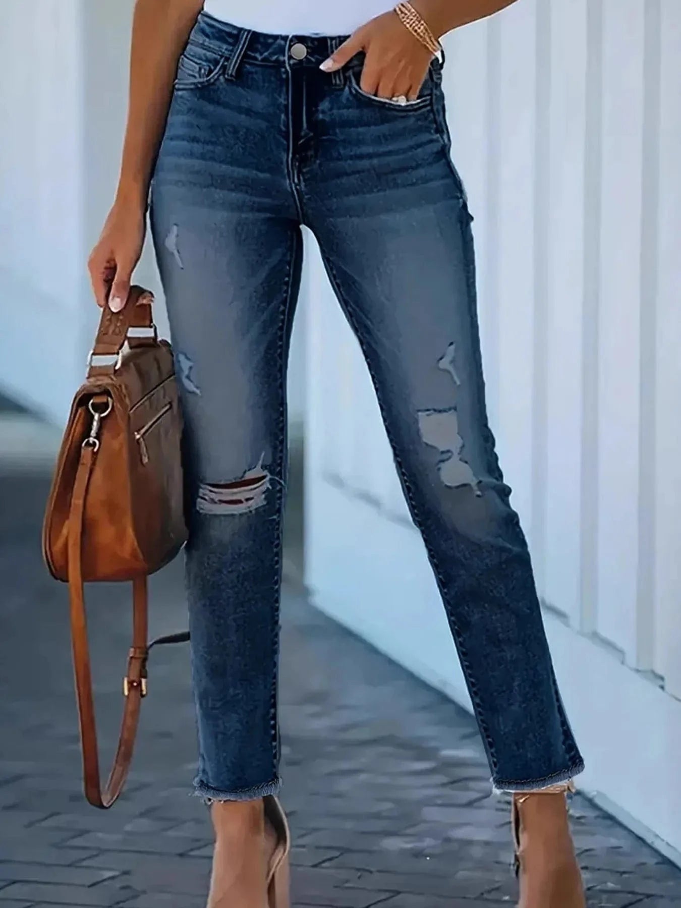 Distressed High-Waisted Skinny Jeans The Nichole Collection