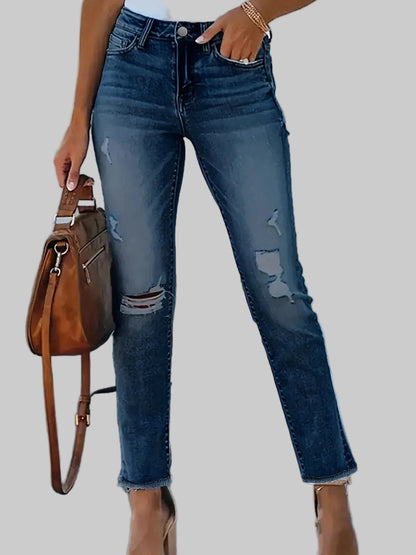 Distressed High-Waisted Skinny Jeans Navy / XS The Nichole Collection