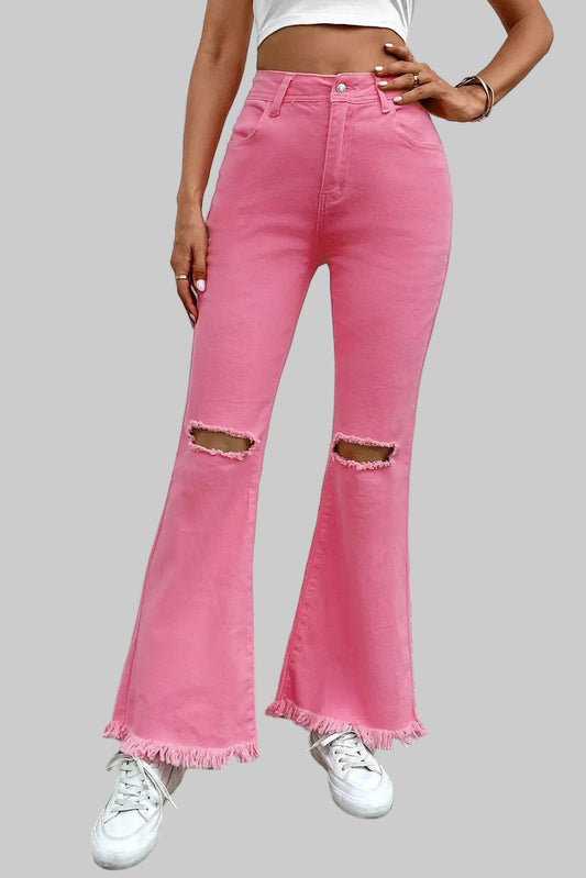 Distressed Raw Hem Bootcut Jeans Pink / 6 The Nichole Collection