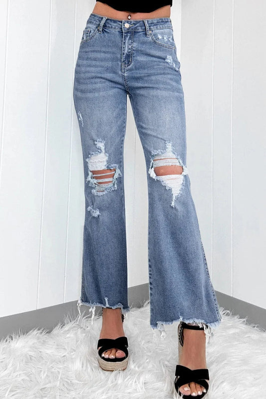 Distressed Raw Hem Bootcut Jeans Medium / 4 The Nichole Collection
