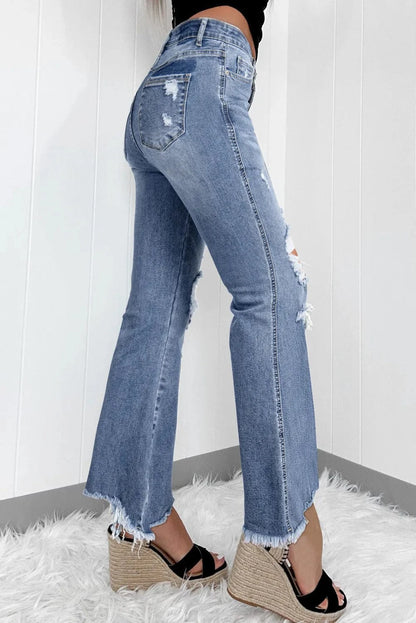 Distressed Raw Hem Bootcut Jeans The Nichole Collection