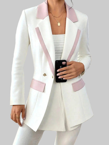 Double-Breasted Contrast Trim Blazer Trendsi