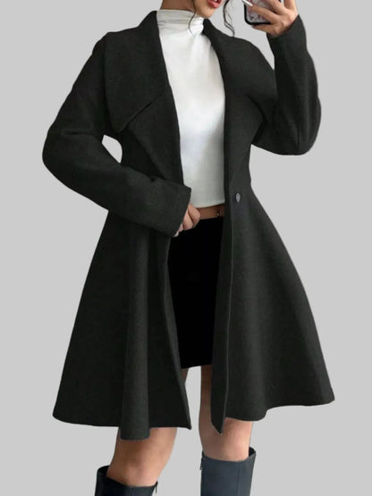 Double-Breasted Fit & Flare Wool Blend Coat Black / S The Nichole Collection