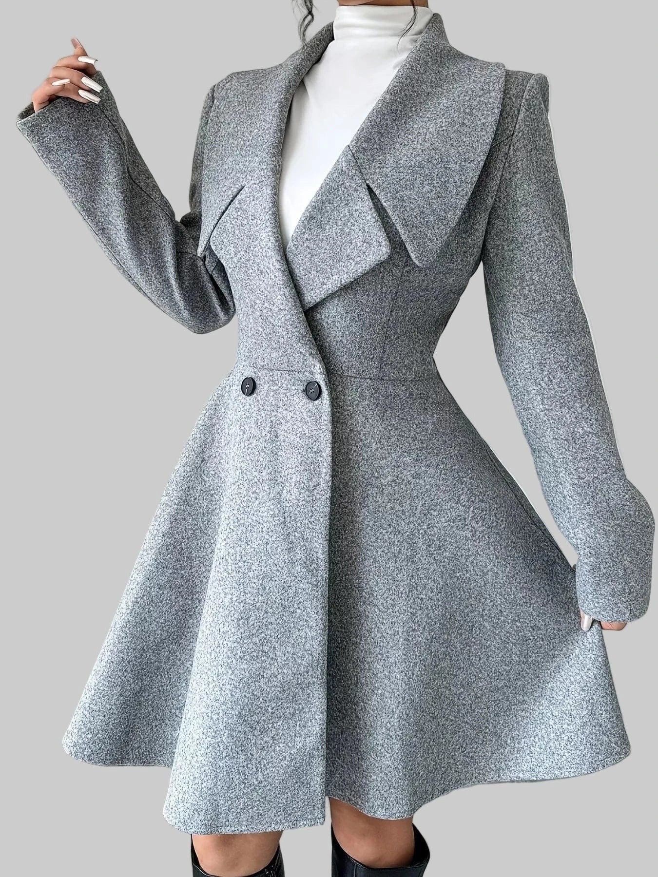 Double-Breasted Fit & Flare Wool Blend Coat The Nichole Collection