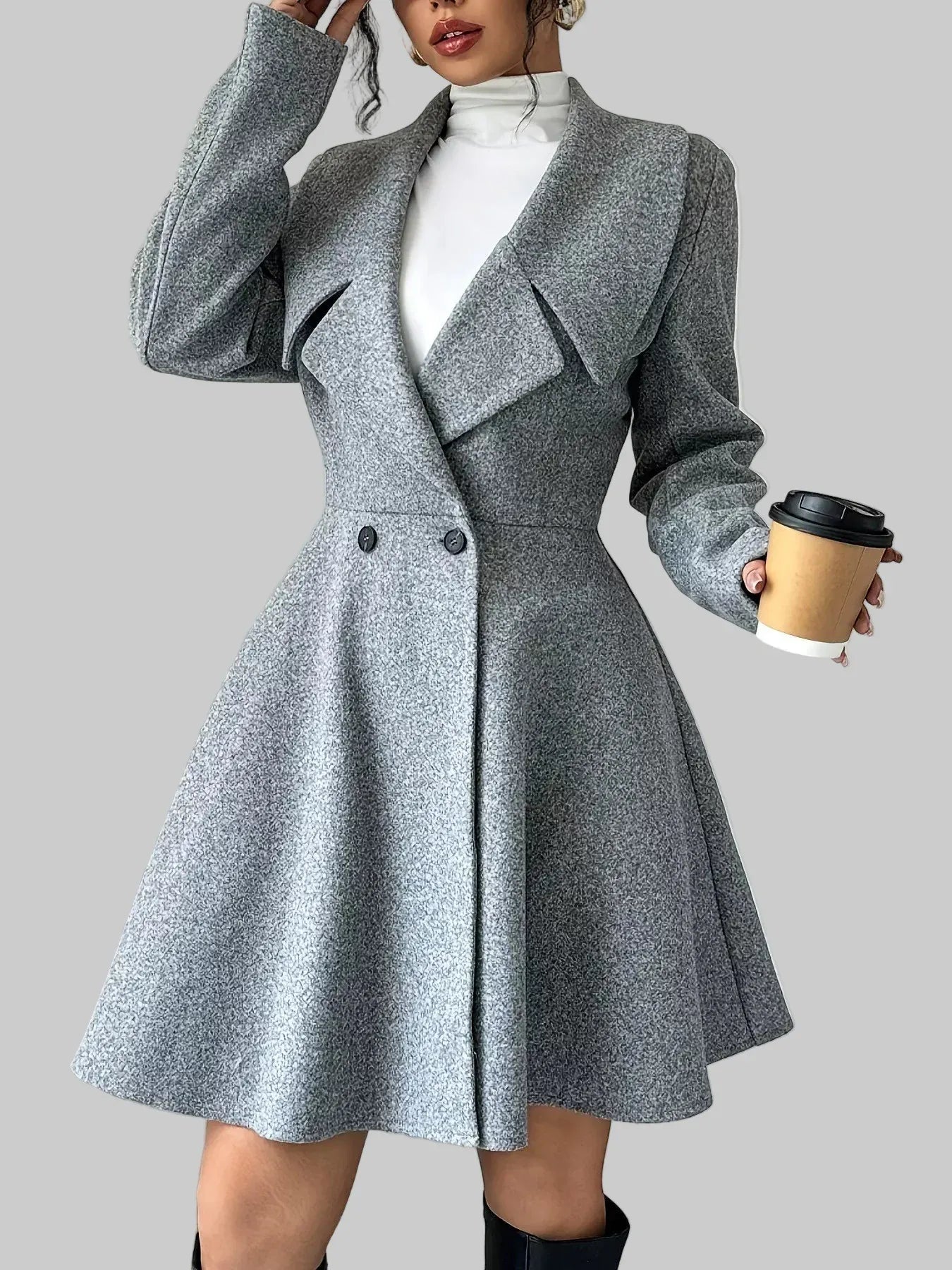 Double-Breasted Fit & Flare Wool Blend Coat The Nichole Collection