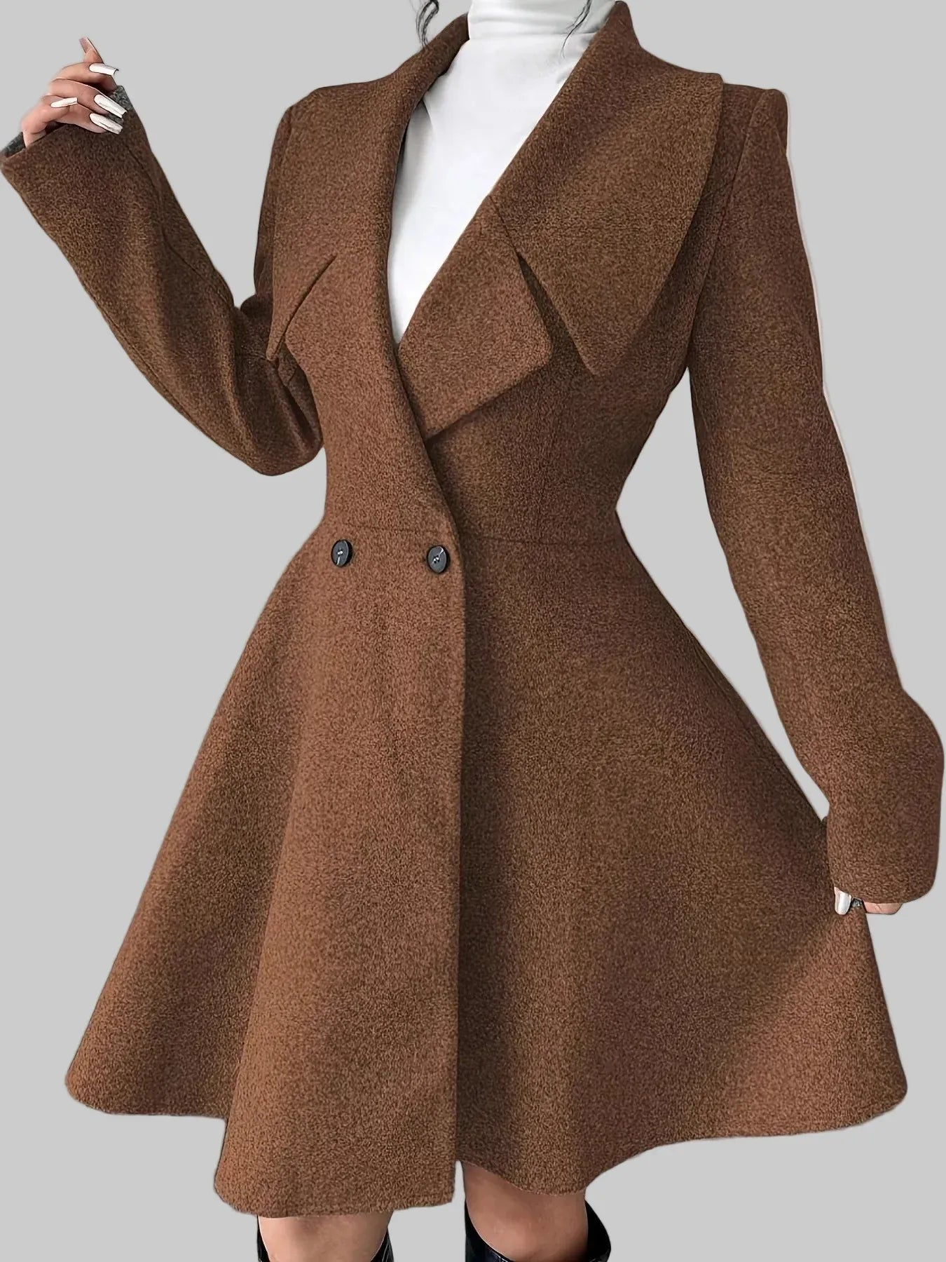 Double-Breasted Fit & Flare Wool Blend Coat The Nichole Collection