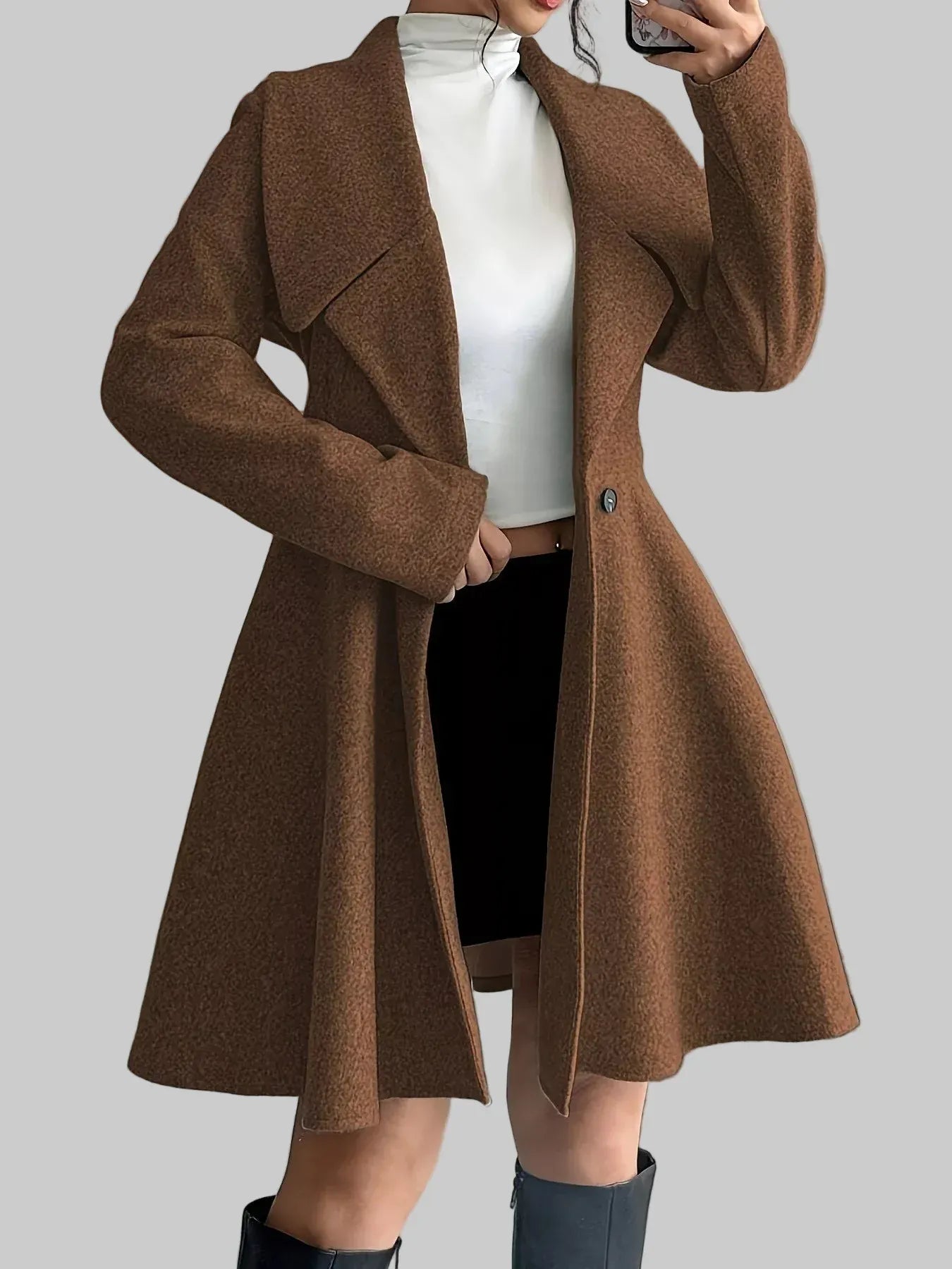 Double-Breasted Fit & Flare Wool Blend Coat The Nichole Collection