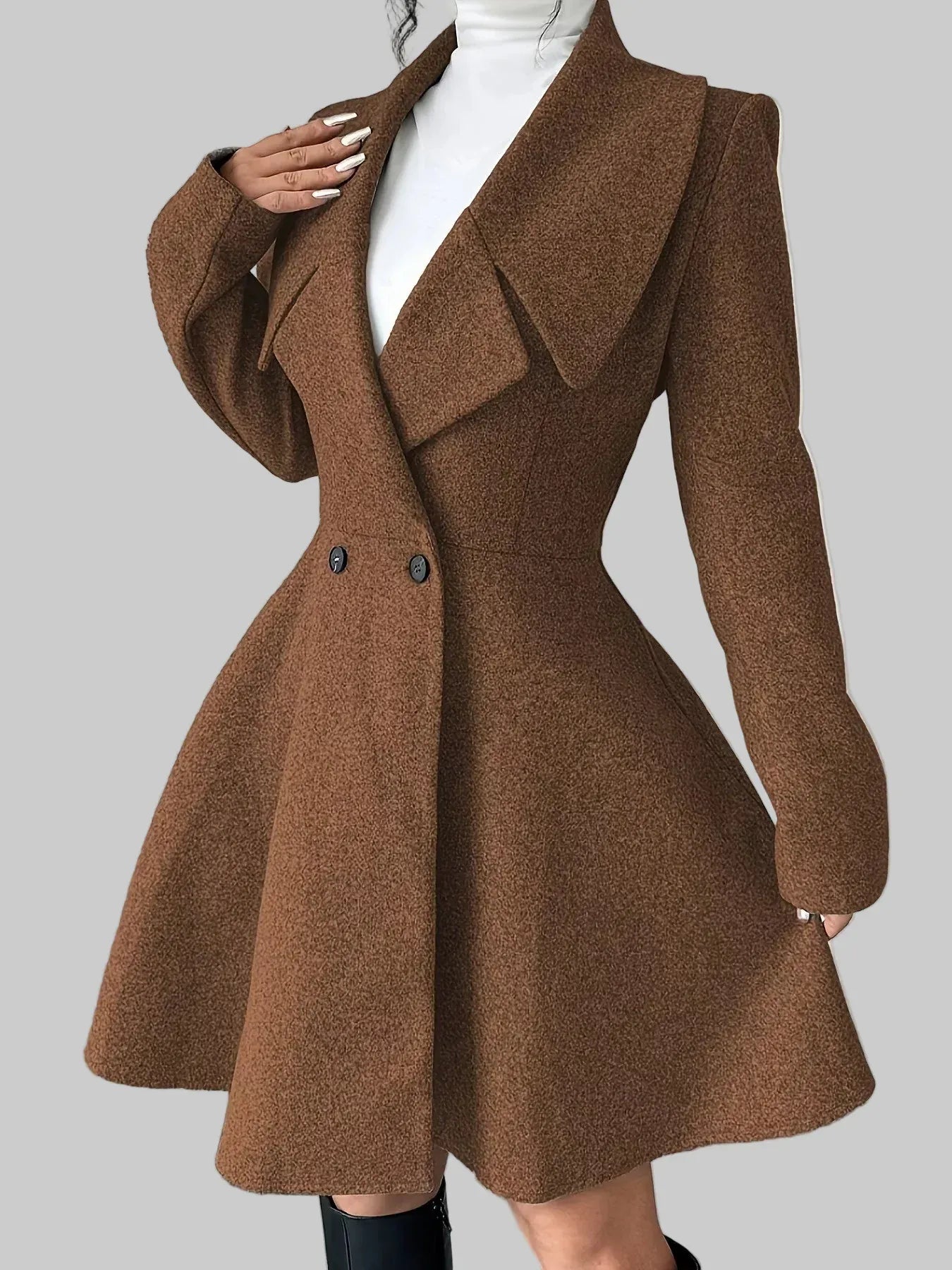 Double-Breasted Fit & Flare Wool Blend Coat Brown / S The Nichole Collection